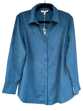 NWT Workshop Republic‎ Clothing Blue Faux Suede Button Down Shirt L
